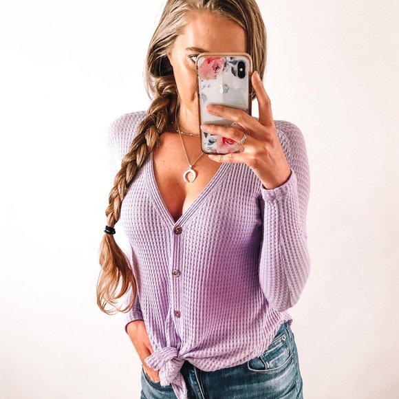 Lavender Purple Waffle Knit Top - Picture 2 of 4